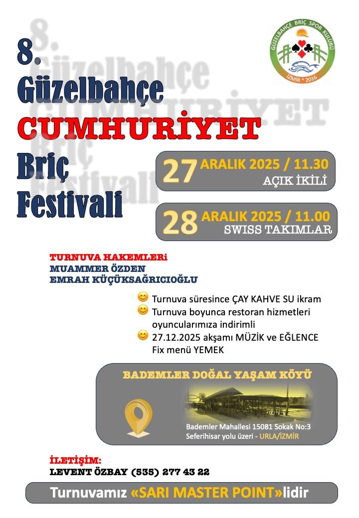 8. Güzelbahçe Cumhuriyet Briç Festivali